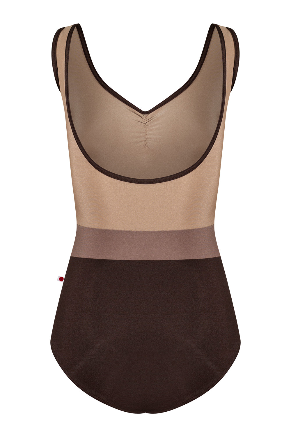 Lucy leotard in N-Espresso body color with N-Toffee top color, N-Star middle band color and N-Espresso trim color