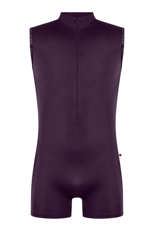Victor Semi-Unitard in N-Eggplant body color with CV-Eggplant trim color and N-Sterling Side stripe color