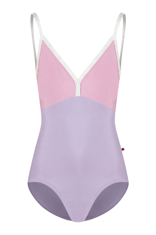 Kids Daria leotard in N-Poem body color with N-Confetti top color and CV-White trim color