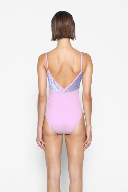 Daria leotard in T-Ribbon body & trim color with CV-Angelic top color