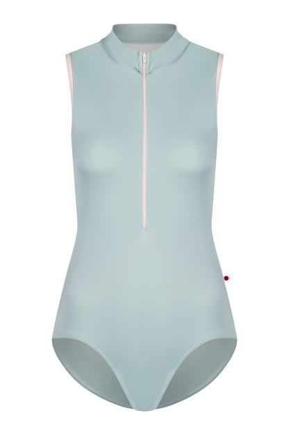 Charlotte leotard din T-Whisper body color with Mesh Whisper top color and T-Misty Rose trim & zipper color