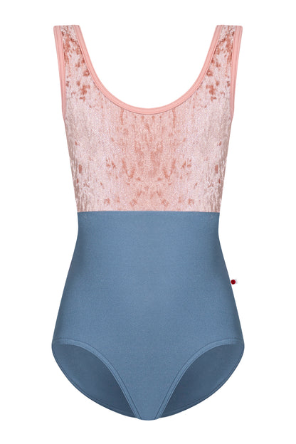 Kids Anna duo leotard in N-Riva body color with CV-Pecan top color and T-Nectar trim color