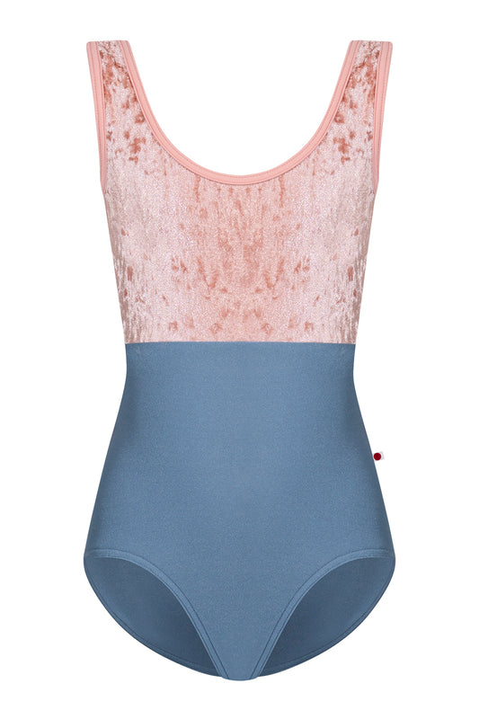 Kids Anna duo leotard in N-Riva body color with CV-Pecan top color and T-Nectar trim color