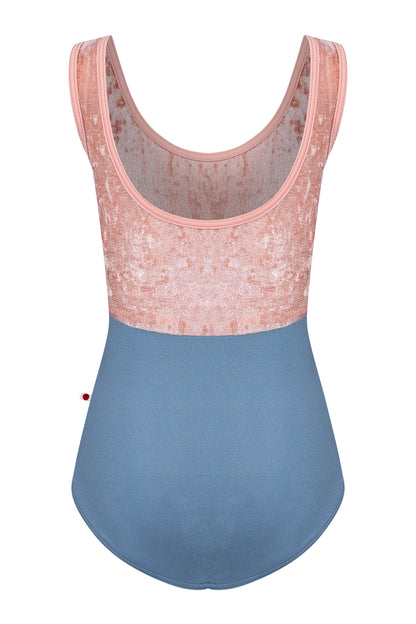 Kids Anna duo leotard in N-Riva body color with CV-Pecan top color and T-Nectar trim color