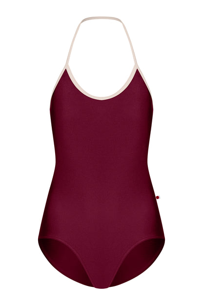 Kate leotard, burgundy with a scoop neckline and strappy back.