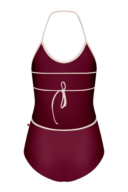 Kate leotard, burgundy with a scoop neckline and strappy back.