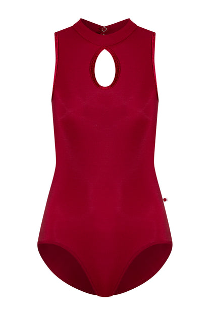 Elise leotard in N-Berry body color with CV-Dark Red trim color