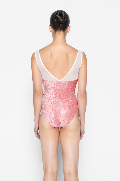 Jane leotard in CV-Romance body color with Mesh White top color and N-White trim color