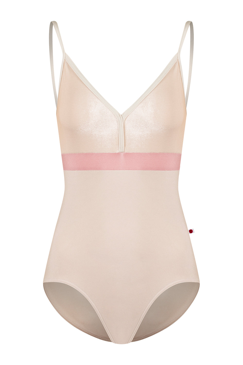 Zoe leotard in N-Pearl body & trim color with V-Buttermilk top color and N-Antique Rose middle band color