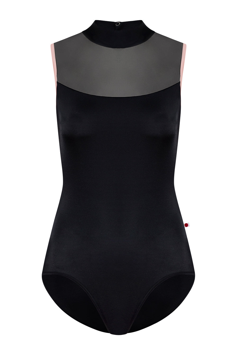 Camila leotard in T-Black body color with Mesh Black top color and T-Petal trim color