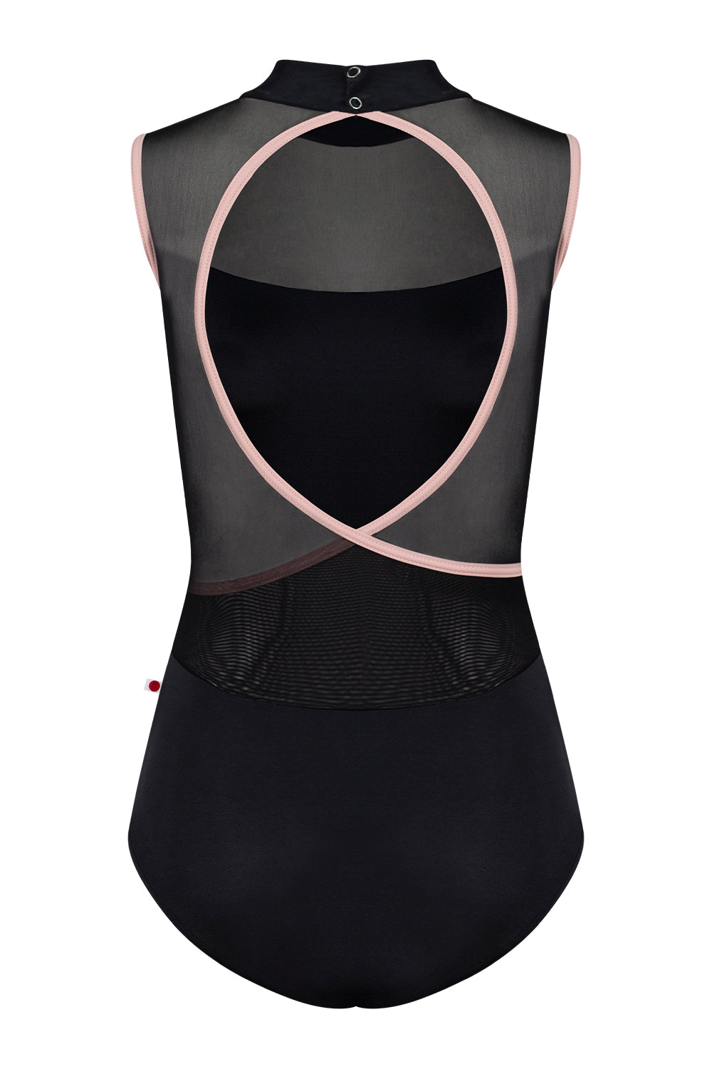 Camila leotard in T-Black body color with Mesh Black top color and T-Petal trim color