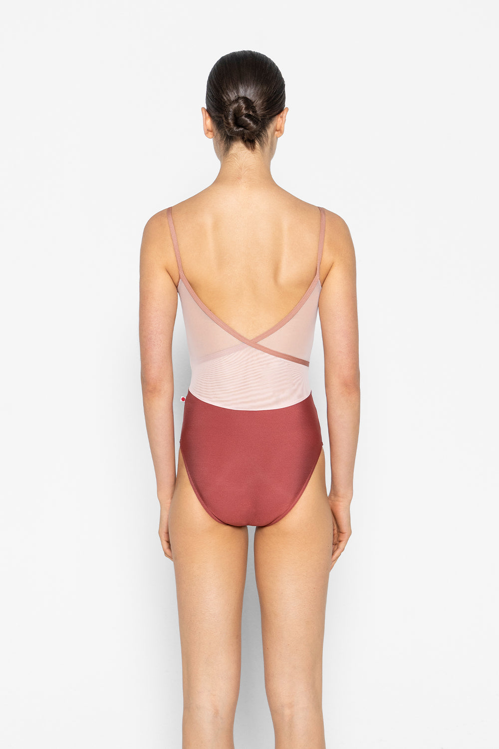 Fiona leotard in N-Fox body color with Mesh Blush top color and N-Rosewood trim color