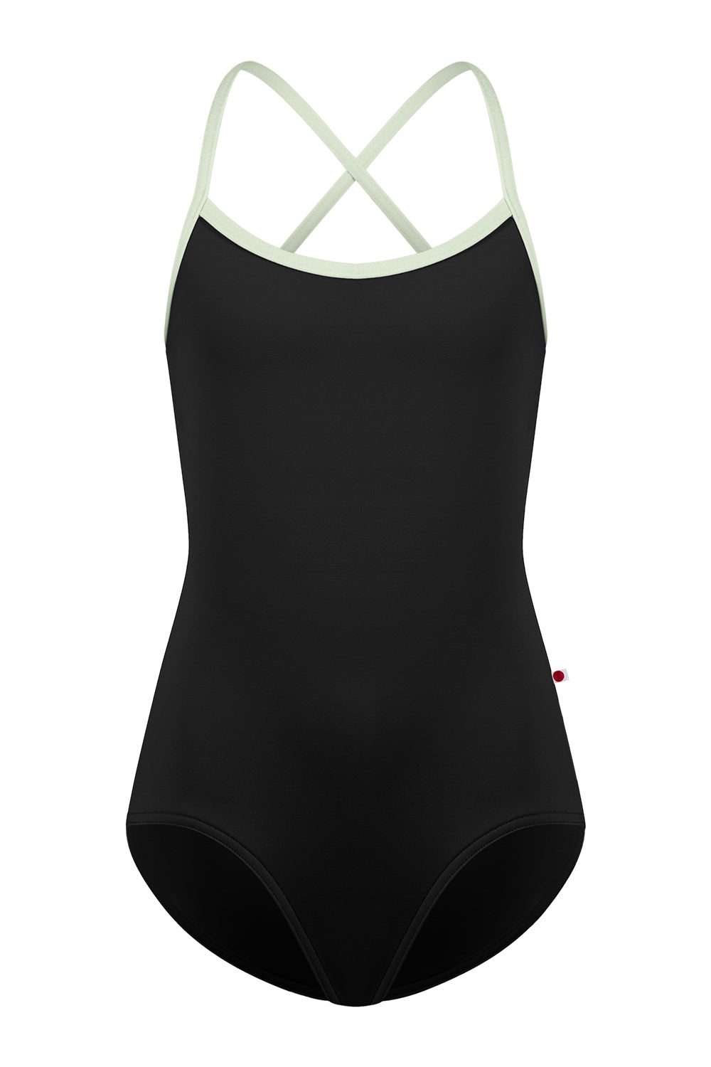 Kids Lilia leotard in N-Black body color with T-Pistachio trim color