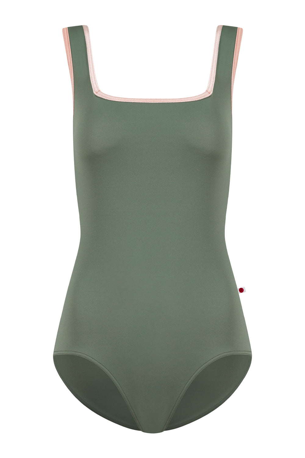 Marieke leotard in T-Sage body color with V-Blush trim color