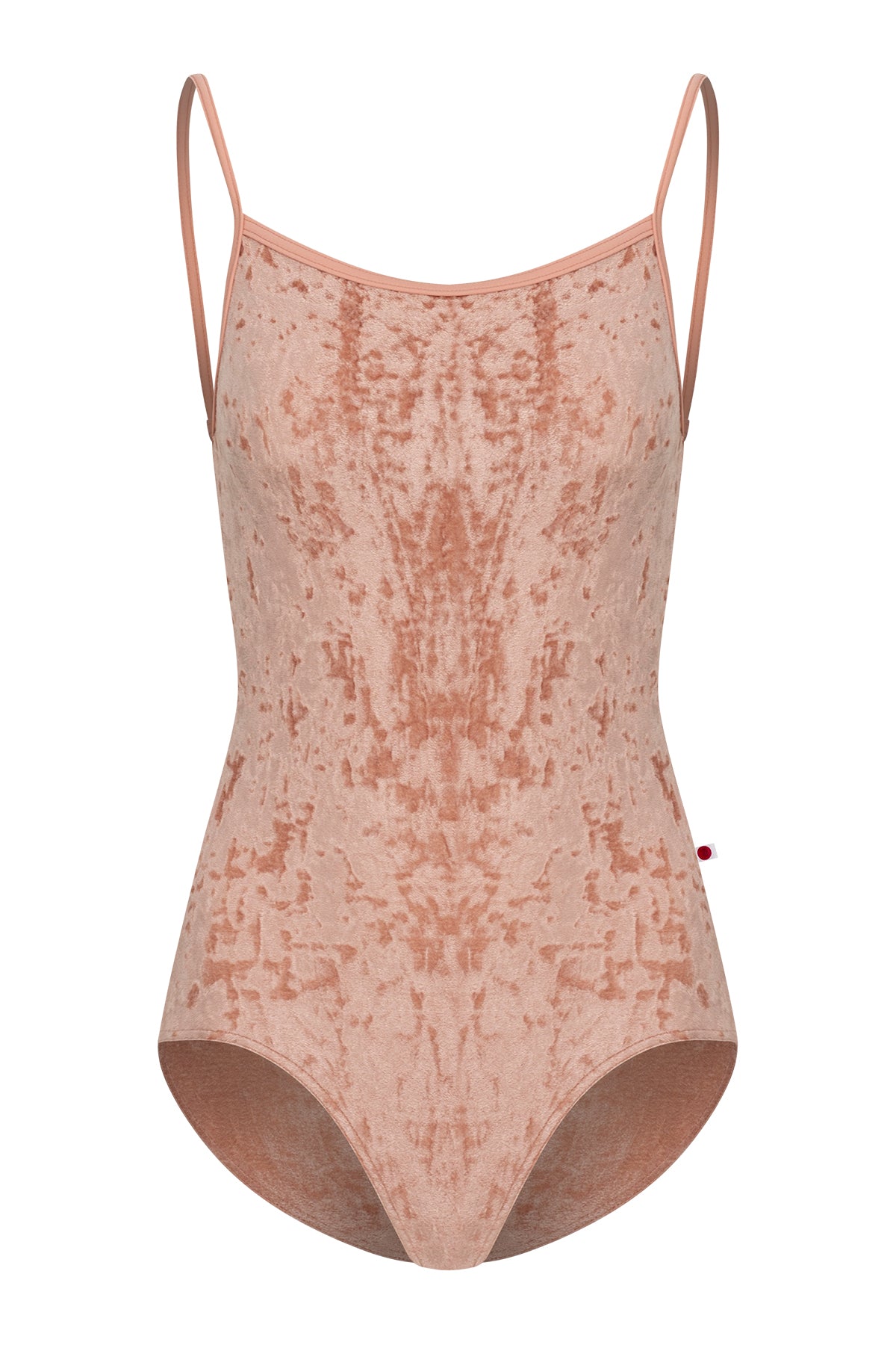 Daniela leotard, all-over dusty-rose crushed velvet with a scoop neck and thin straps.