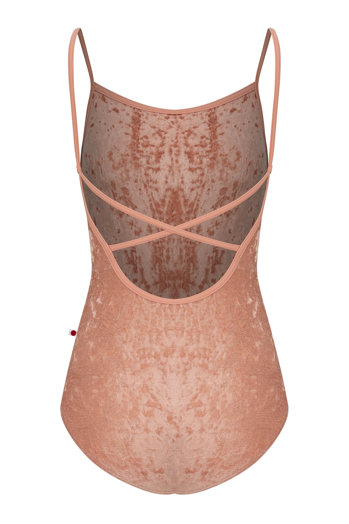 Daniela leotard, all-over dusty-rose crushed velvet with a scoop neck and thin straps.