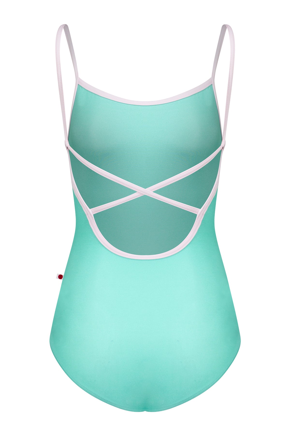 Daniela leotard, mint-green with pale-pink trim on the neckline and thin straps.