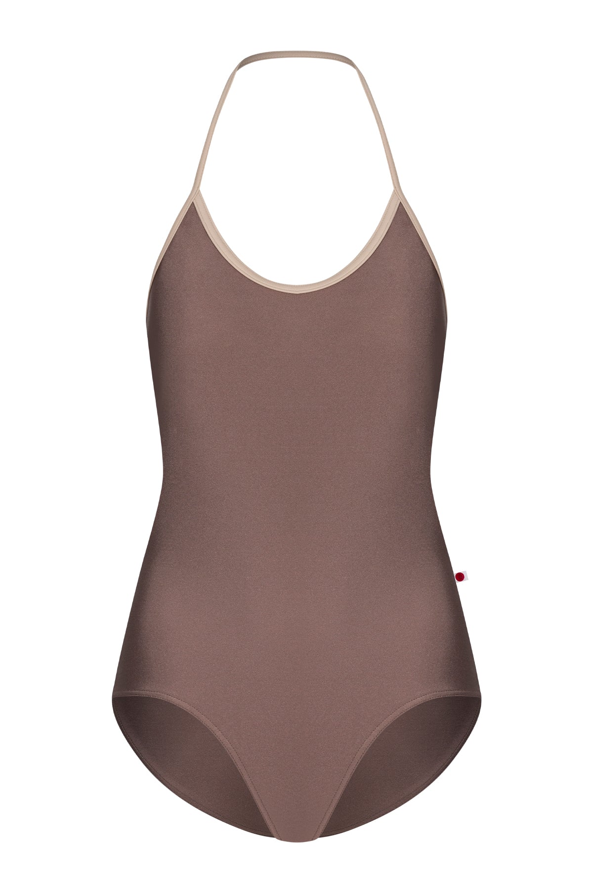Kate leotard, mauve-taupe with a scoop neckline and strappy back.