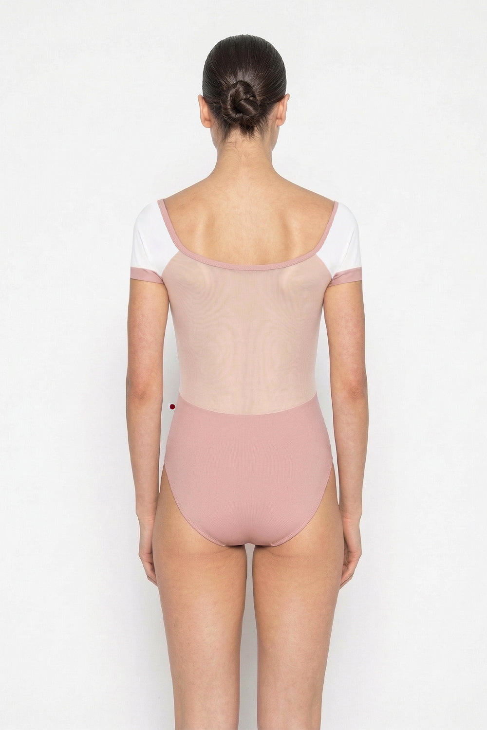 Chloe leotard in T-Petal body color with Mesh Blush top color, T-White sleeves and zipper & T-Petal trim color