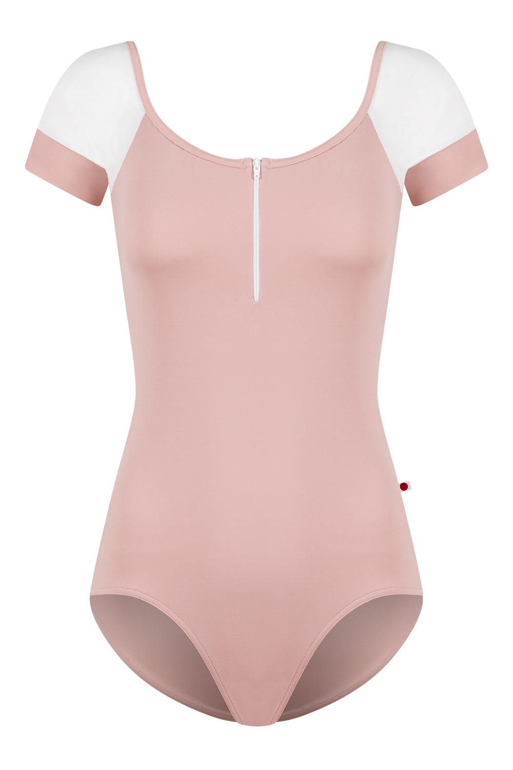 Chloe leotard in T-Petal body color with Mesh Blush top color, T-White sleeves and zipper & T-Petal trim color