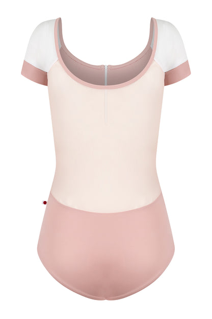 Chloe leotard in T-Petal body color with Mesh Blush top color, T-White sleeves and zipper & T-Petal trim color