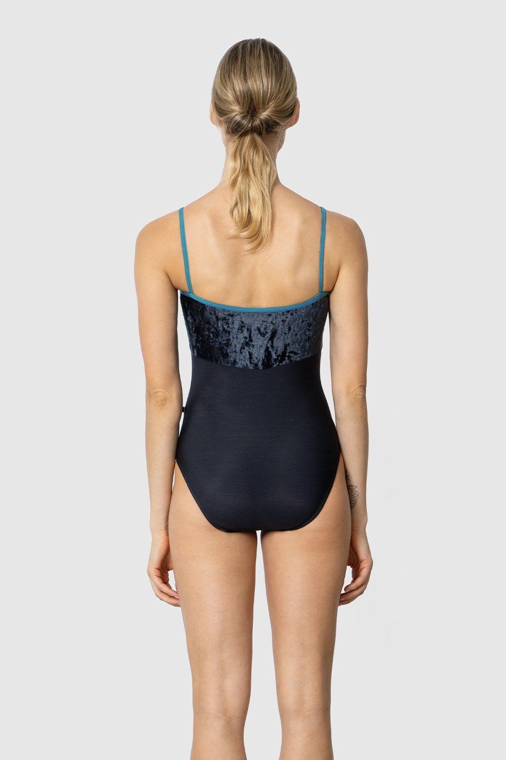 Denise leotard in N-Black body color with CV-Black top color and N-Frost trim color