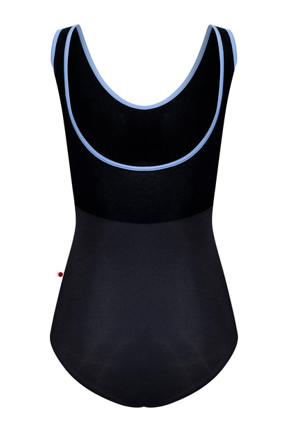 Kids Anna Duo leotard in N-Black body color with V-Black top color and T-Paradise trim color