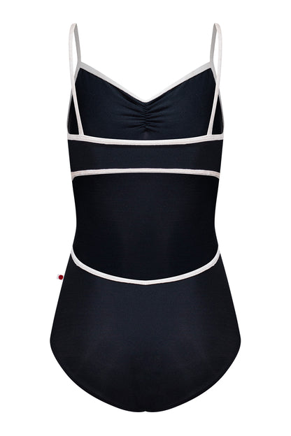 Kiki leotard in N-Black body color with CV-Misty Rose trim color