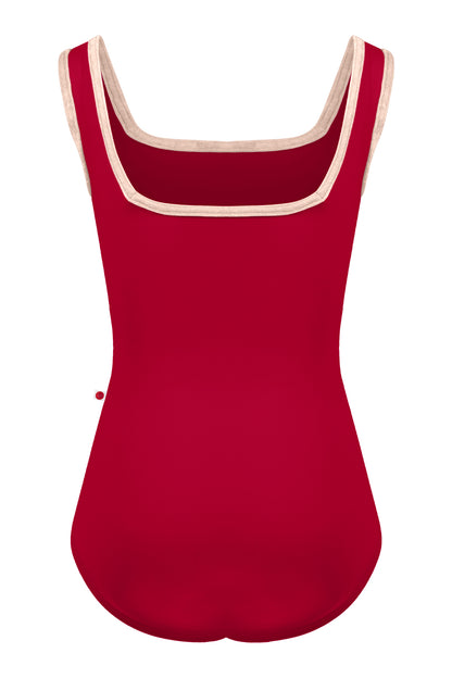Kids Marieke leotard in N-Berry body color with CV-Misty Rose trim color
