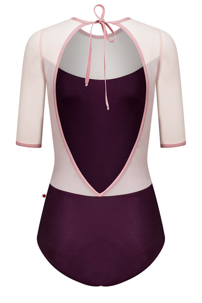 Olivia leotard in N-Opera body color with Mesh Blush top color & half sleeves and N-Antique Rose trim color