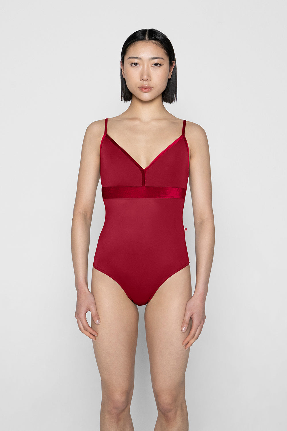 Zoe leotard in N-Berry body & top color with V-Cerise trim & middle band color