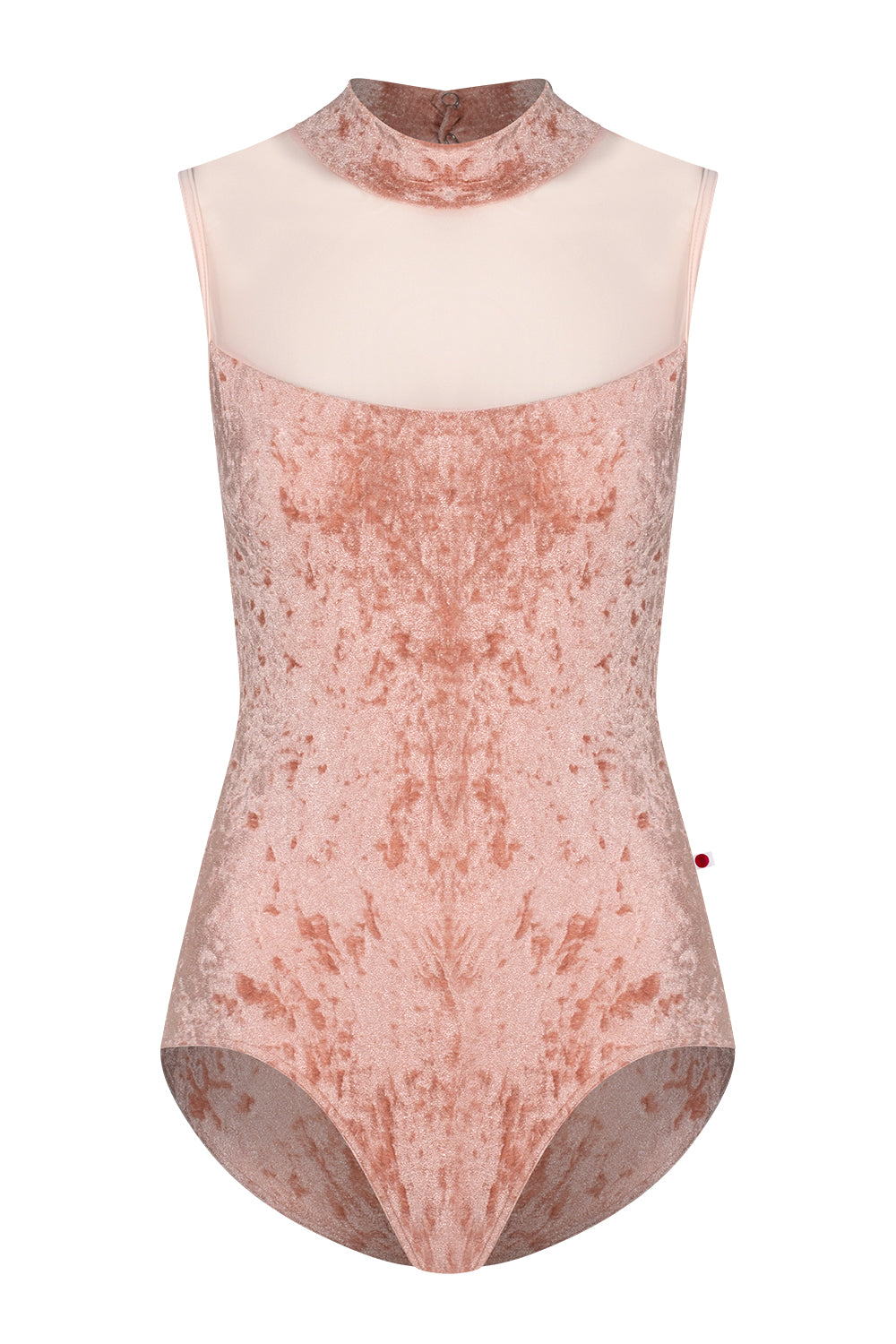 Camila leotard in CV-Pecan body color with Mesh Blush top color and T-Misty Rose trim and straps color