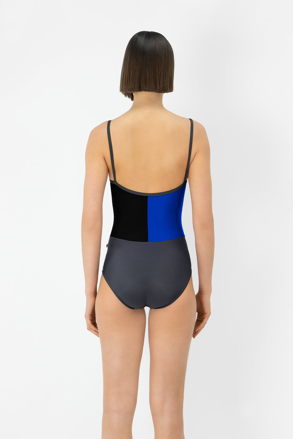 Kayoko leotard in T-Titanium body & trim color with T-Captain Top color 1 and T-Black Top color 2