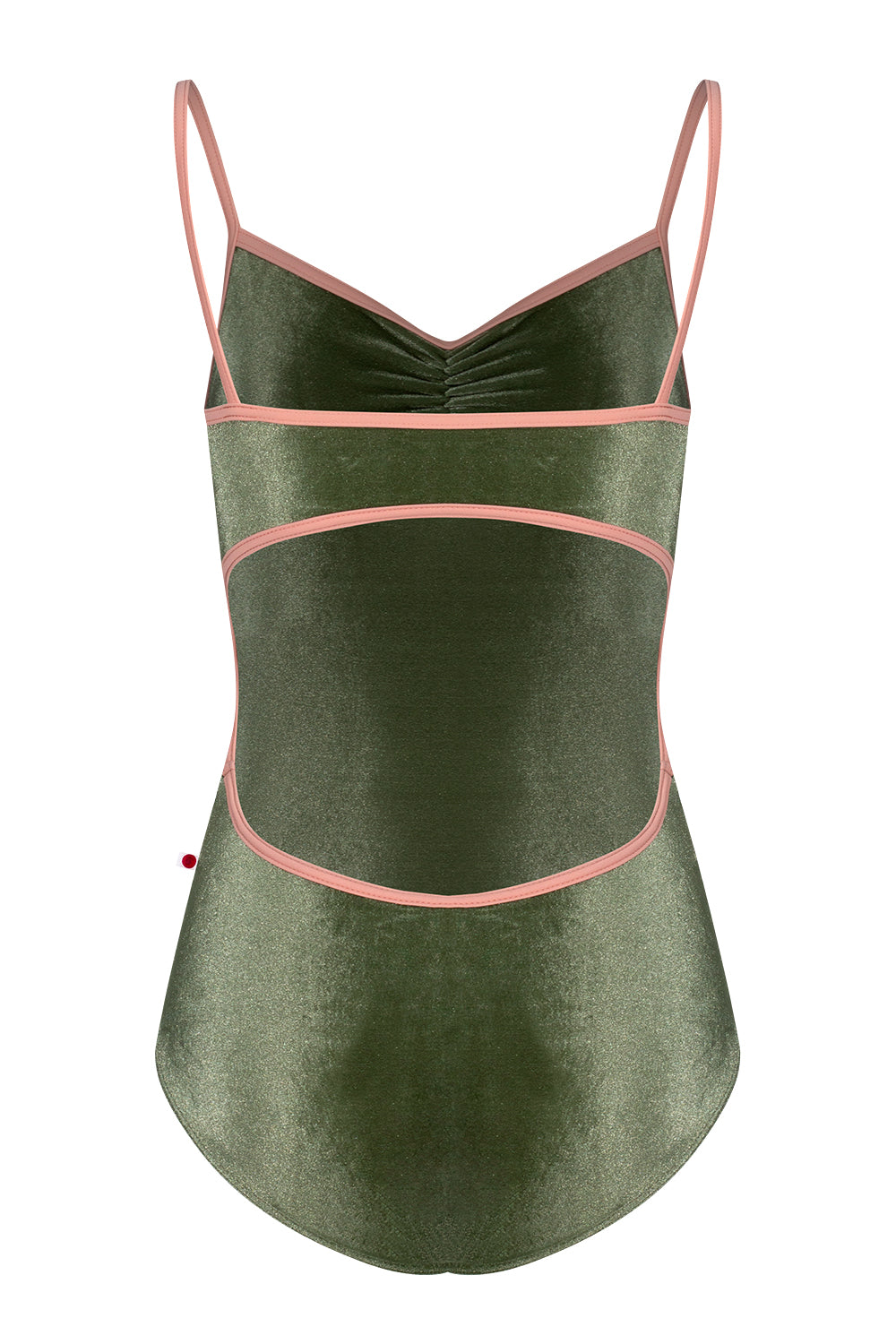 Kiki pinched leotard in V-Safari body color with N-Nectar trim color