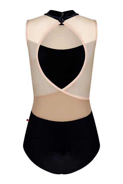 Camila leotard in V-Black body color with Mesh Dolce top color and N-Base trim color