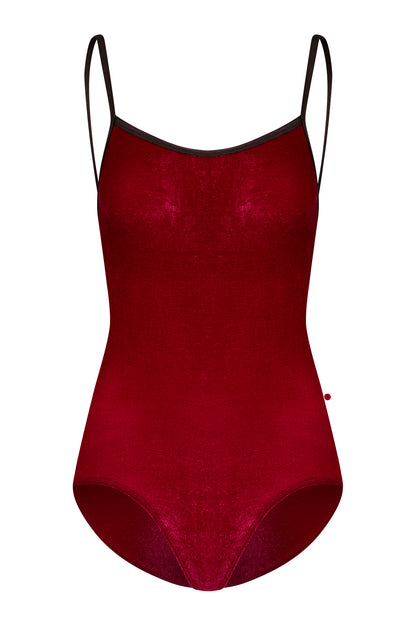 Heather leotard in V-Cerise body color with N-Espresso trim color