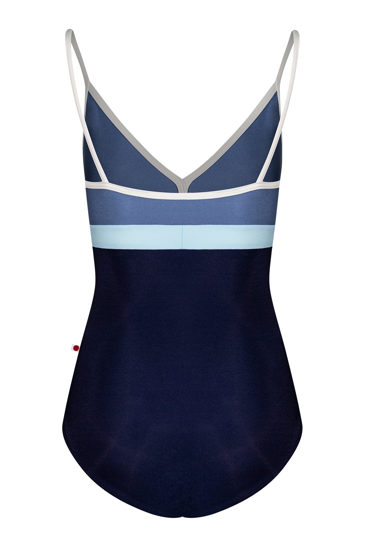 Zoe leotard in N-Dark Blue body color with N-Arctic top color, N-Antique trim color and N-Mirror middle band color