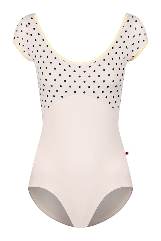 Anna Duo leotard in N-Pearl body color with T-Lunares Cream top & cap sleeves and T-Vanilla trim color