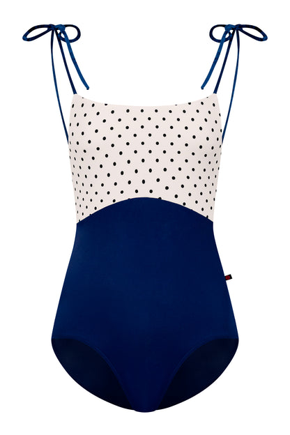 Ines Black Label leotard in T-Cosmo body color with T-Lunares Cream top color and CV-Dark Blue trim color