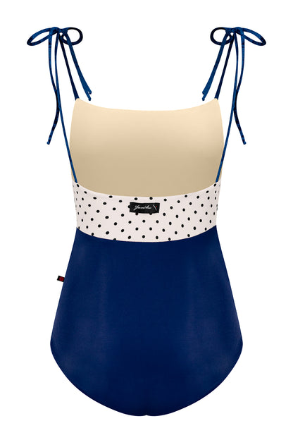 Ines Black Label leotard in T-Cosmo body color with T-Lunares Cream top color and CV-Dark Blue trim color