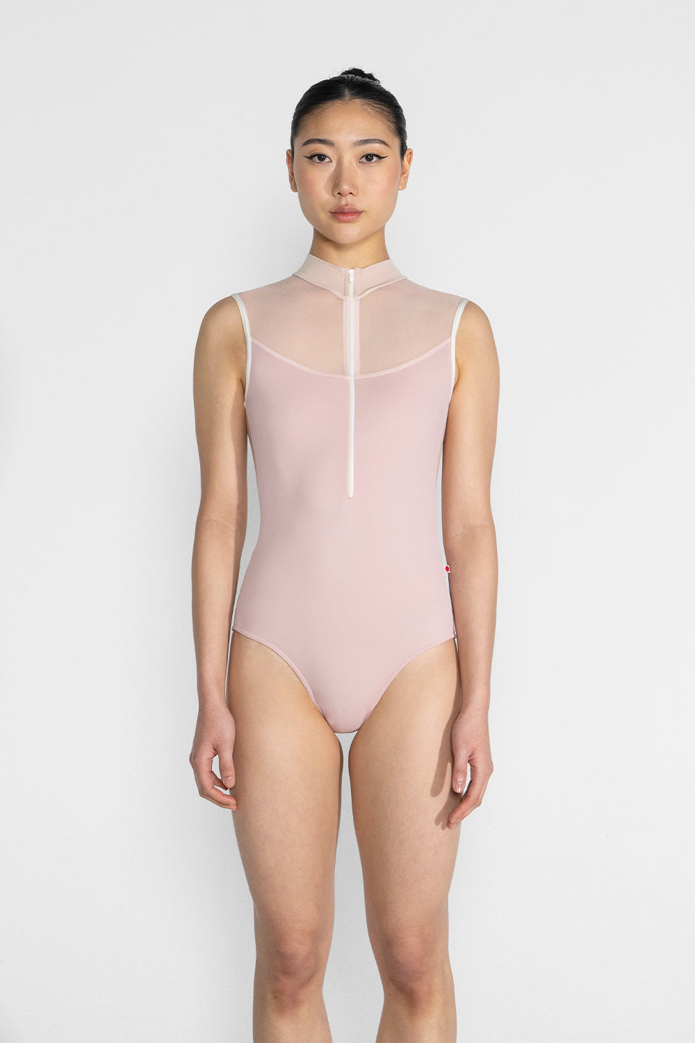 Jessica Mesh Variation 2 leotard in T-Petal body color with Mesh Blush top and collar color & N-Antique trim color