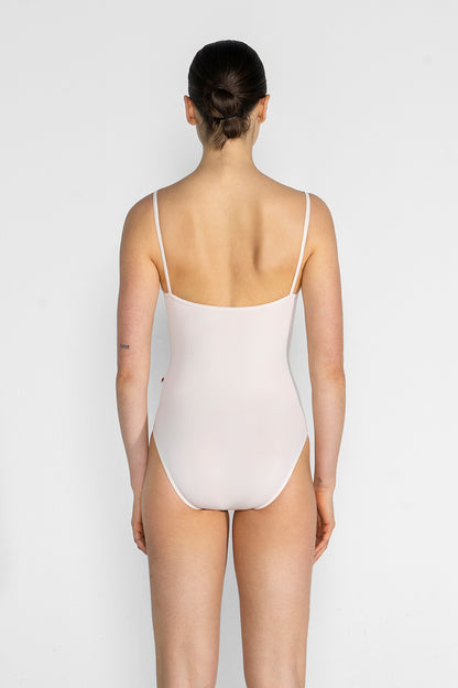 Kathy leotard in T-Misty Rose body & trim color with Mesh Blush overlay
