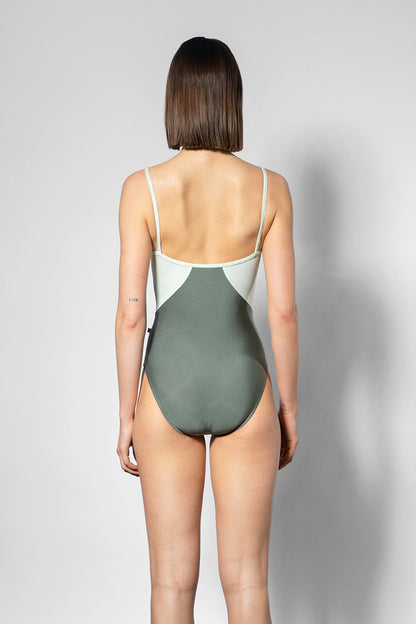 Amanda leotard in N-Sage body color with T-Pistachio top color and CV-Pistachio trim color