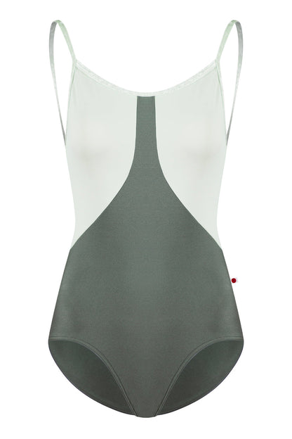 Amanda leotard in N-Sage body color with T-Pistachio top color and CV-Pistachio trim color