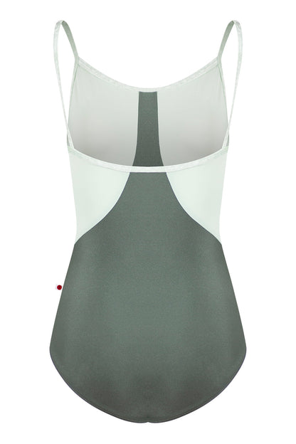 Amanda leotard in N-Sage body color with T-Pistachio top color and CV-Pistachio trim color