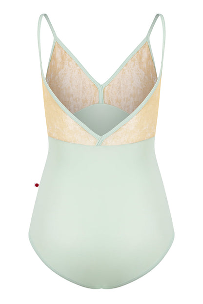 Daria leotard in T-Pistachio body color with CV-Vanilla top color and T-Pistachio trim color