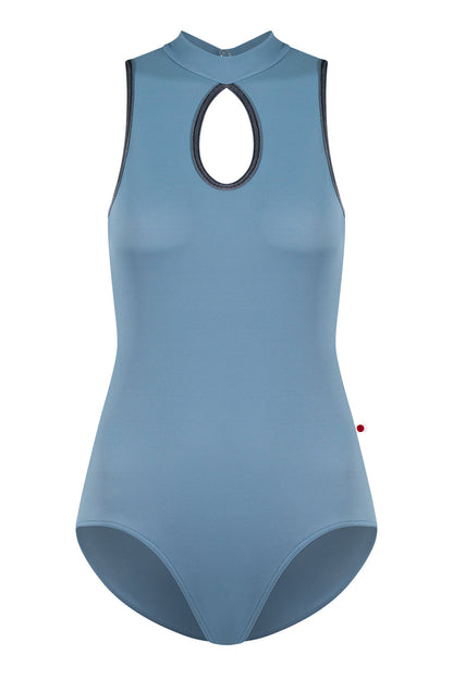 Elise leotard in T-BlueGrey body color with V-Steel trim color