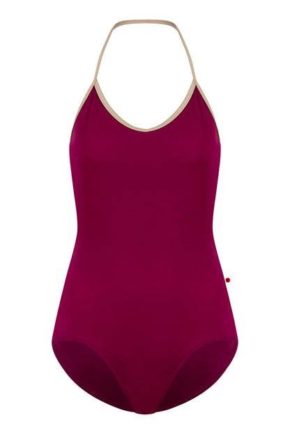 Kate leotard in T-Maroon body color with T-Mosaic trim color