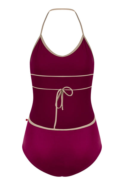 Kate leotard in T-Maroon body color with T-Mosaic trim color